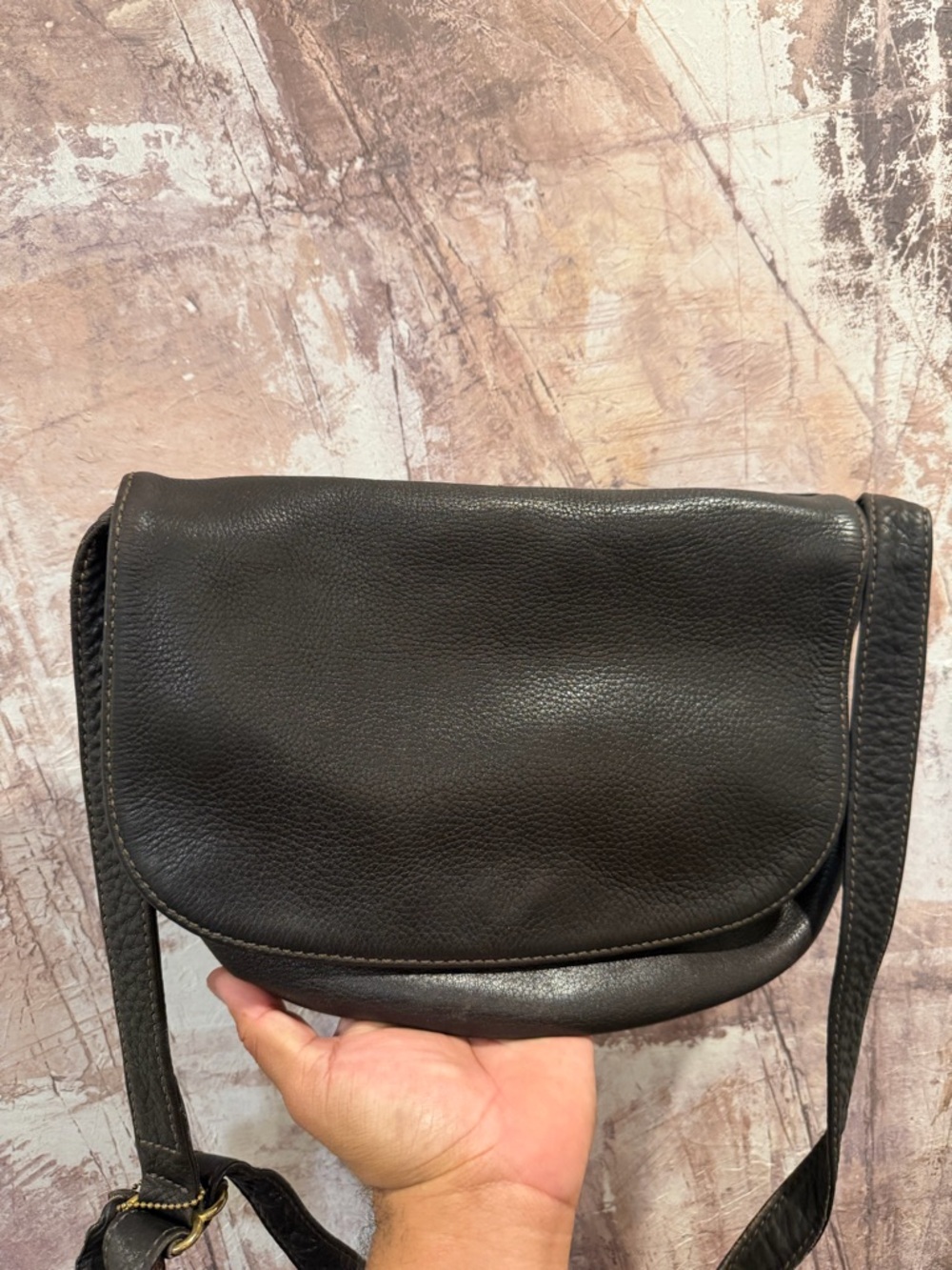Vintage Coach 4903 Sonoma Flap Pebbled Leather Shoulder Purse Dark Brown